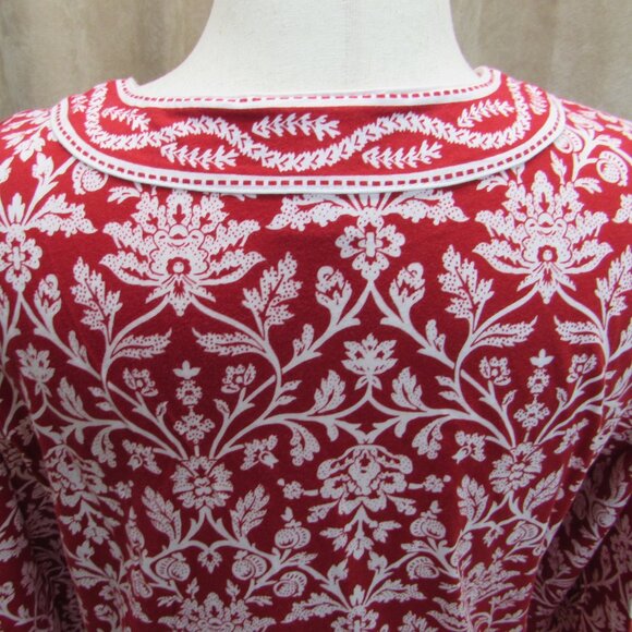Talbots Vintage 100% Soft Cotton Red/White Floral Tunic Top XL - Picture 11 of 16